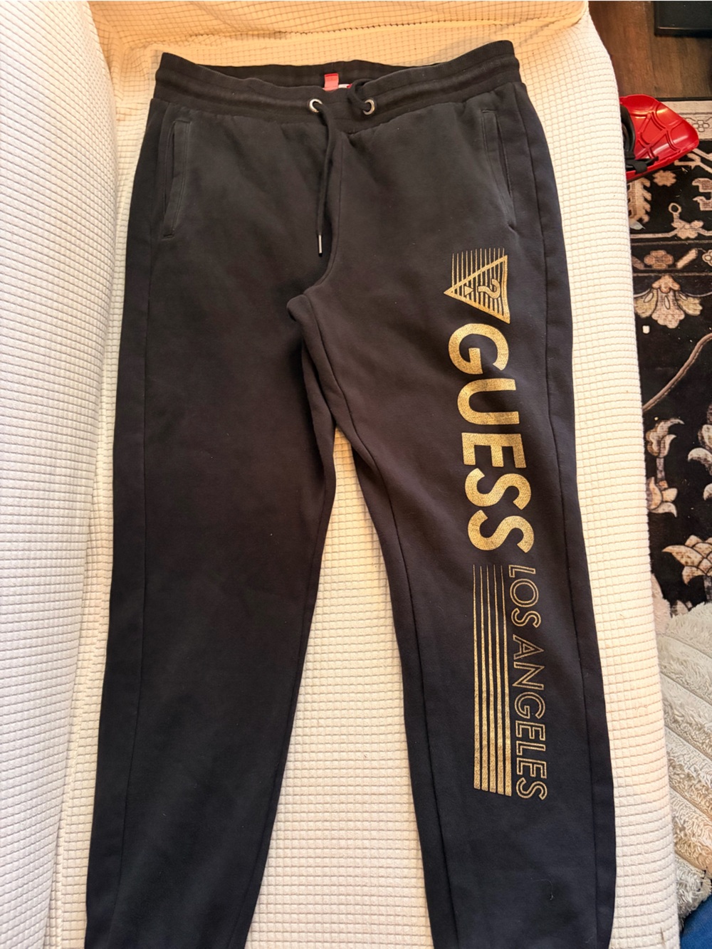 Guess Black Jogger Pants with Red Logo Tag